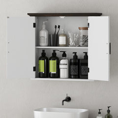Bathroom Wall Cabinet, Farmhouse Medicine Cabinet Wall Mounted with 2 Doors and Adjustable Shelf, White