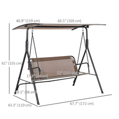 2-Person Porch Swing Chair, 2 Seater Patio Swing Bench w/ Adjustable Canopy, Breathable Seat for Garden, Poolside, Black