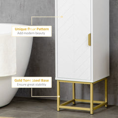 Tall Bathroom Storage Cabinet, Modern Narrow Bathroom Cabinet with Diamond Chevron Pattern and Adjustable Shelf, Black