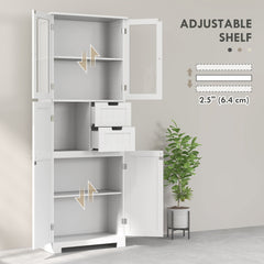 Floor Bathroom Storage Cabinet, Tall Bathroom Cabinet with Adjustable Shelves, for Kitchen, Living Room, White