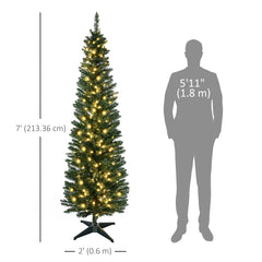 6' Pre Lit Artificial Pencil Christmas Trees, Xmas Tree with Realistic Branches and Warm White LED Lights, Green