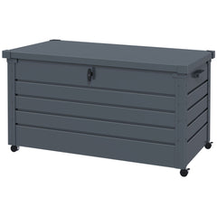 78 Gallon Garden Storage Box, Waterproof Outdoor Storage Container with Wheels and Handles, Dark Grey