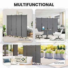 Folding Room Divider, Privacy Screen for Home Office Bedroom, 5.6FT Tall, Dark Grey