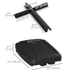 Cantilever Offset Umbrella Base Portable Square Parasol Weights with Wheels, Water and Sand Filled, Up to 165 lbs, Black