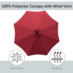 9ft Solar Patio Umbrella Outdoor Sunshade 24 LED Lights Tilt Canopy Wine Red