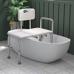6-Level Adjustable Bath and Shower Transfer Bench Aluminum Chair with Non-Slip Feet, Armrest & Backrest White