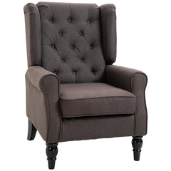 Fabric Accent Chair, Button Tufted Armchair, Upholstered Modern Living Room Chair, Wingback Chair with Wood Legs, Rolled Arms, Thick Padding for Bedroom, White