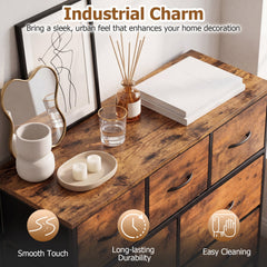 9-Drawer Fabric Dresser with Wooden Top for Bedroom-Rustic Brown