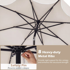 9 FT Scalloped Solar Patio Umbrella Market Table Umbrella with 24 LED Lights-Beige