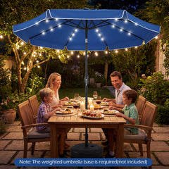 9 FT Scalloped Solar Patio Umbrella Market Table Umbrella with 24 LED Lights-Navy