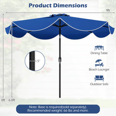 9 FT Scalloped Solar Patio Umbrella Market Table Umbrella with 24 LED Lights-Navy