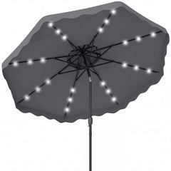 9 FT Solar LED Patio Umbrella Push-Button Tilt and Crank 24 LED Lights and 8 Ribs-Gray