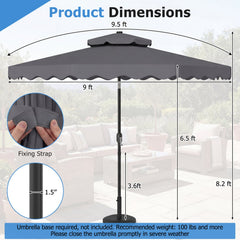 9 FT Solar LED Patio Umbrella Push-Button Tilt and Crank 24 LED Lights and 8 Ribs-Gray