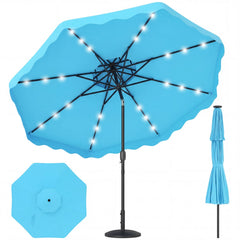 9 FT Solar LED Patio Umbrella Push-Button Tilt and Crank 24 LED Lights and 8 Ribs-Turquoise