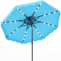 9 FT Solar LED Patio Umbrella Push-Button Tilt and Crank 24 LED Lights and 8 Ribs-Turquoise