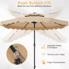 9 FT Solar LED Patio Umbrella Push-Button Tilt and Crank 24 LED Lights and 8 Ribs-Beige
