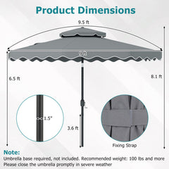 9 Feet Patio Umbrella with Push Button Tilt and Crank-Gray