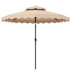 9 Feet Patio Umbrella with Push Button Tilt and Crank-Beige