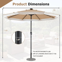 9 Feet Solar Patio Umbrella with 24 LED Lights for Yard-Beige