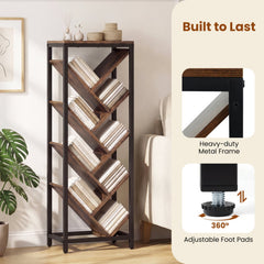 9-Tier Freestanding Bookcase for Hardcover Books-Rustic Brown