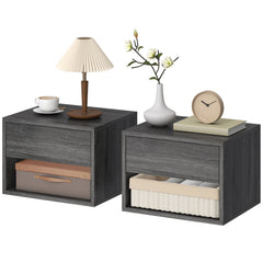 Floating Nightstand Set of 2, Wall Mounted Bedside Table with Drawer for Bedroom Black