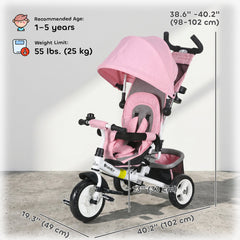 6 in 1 Tricycle for Toddler 1-5 Years with Parent-Push Handle, Dark Blue