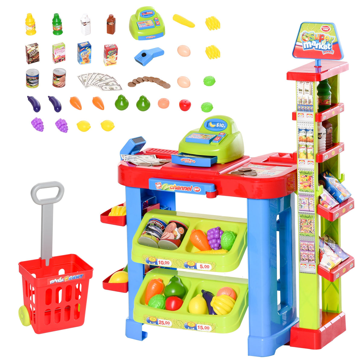 Kids Supermarket Playset with Cash Register – 50-Piece Grocery Store Pretend Play Toy with Checkout Counter for Boys & Girls Ages 3–6