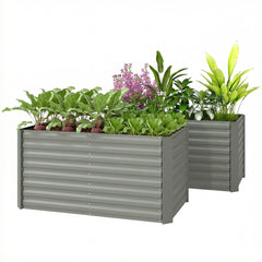 Set of 2 Galvanized Metal Planters for Outdoor Plants, 4' x 2' x 2' Raised Garden Bed, Dark Grey
