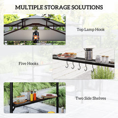 8' x 7.6' Grill Gazebo, Double Tiered Barbecue Grill Gazebo Shelter w/ Side Awning, 2 Side Shelves, 6 Hooks, Beige