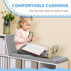 Multi-Purpose Bookshelf with 5 Cubes, 5-Cubby Bookcase with Cushioned Reading Nook and Storage Shelves, Blue