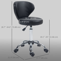 Adjustable Swivel Salon Stool with Backrest and Wheels, Office & Living Room Chair, Synthetic Leather, Black