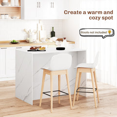 Kitchen Island with Storage Cabinet, 4 Drawers and Adjustable Shelf for Dining Room, Faux Marble Effect and White
