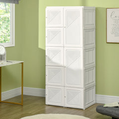 Portable Wardrobe Closet, Folding Bedroom Wardrobe, Clothes Storage Organizer with Cube Compartments, White