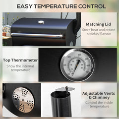 Charcoal Barbecue Grill, BBQ with Thermometer, Shelves and Wheels, Black