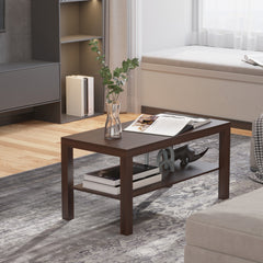 2 Tier Coffee Table with Storage Shelf, Rectangular Center Table for Living Room, Home Office Furniture Walnut
