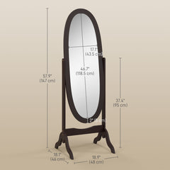Floor Standing Mirror Full Length Mirror with Adjustable Angle Oval Frame for Dressing Room Bedroom Living Room White