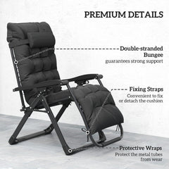 Folding Garden Chair, Reclining Zero Gravity Chair, Sun Lounger with Cushion and Headrest, Black