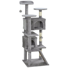 54" Cat Tree, Multi-Level Cat Tower with Scratching Posts, Cat Condos, Bed, Platforms, Ramp, Toy Ball, Beige