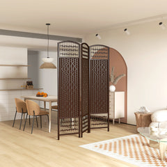4 Panel Folding Room Divider, Portable Privacy Screen, Wave Fiber Room Partition for Home Office, Black