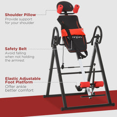 Folding Inversion Table, 20°/40°/60° Adjustable, with Safety Belt and Waist Pad for Back Pain Relief