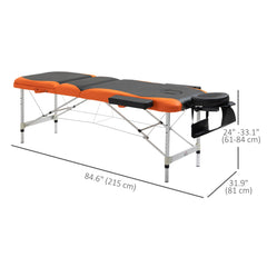 85" 3 Section Foldable Massage Table Professional Salon SPA Facial Couch Bed (Black/Orange)