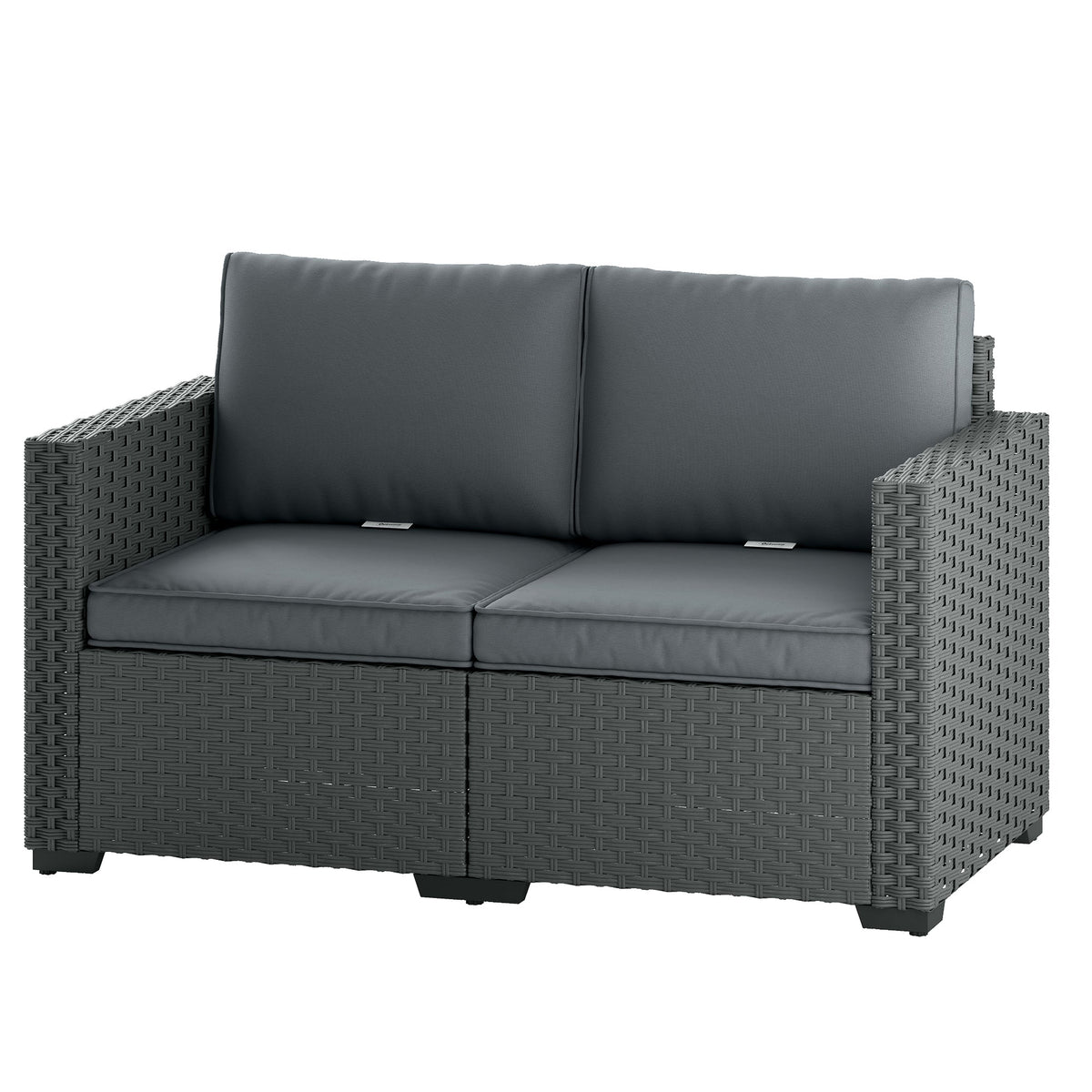 2 Seater Outdoor Couch Patio Sofa with Deep Seat, Cushions, Wide Armrests for Garden, Balcony, Porch, Dark Grey