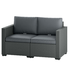 2 Seater Outdoor Couch Patio Sofa with Deep Seat, Cushions, Wide Armrests for Garden, Balcony, Porch, Dark Grey