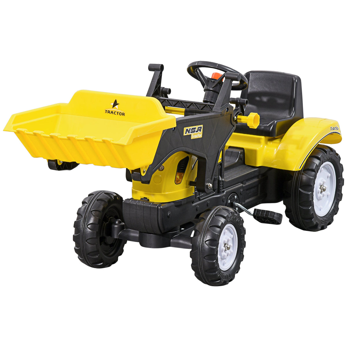 Ride on Tractor for Kids, Pedal Construction Car with Front Loader Digger for 3 Years Old, Yellow