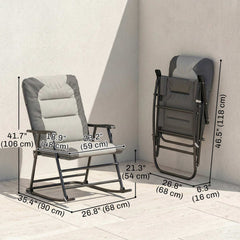 Folding Rocking Chair Set of 2 Padded Rockers with Armrest, Navy Blue
