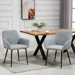 Dining Chairs Set of 2, Linen Upholstery Accent Chair with Back, Armrest, Metal Legs, Dark Grey