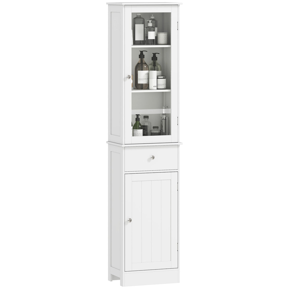 Tall Bathroom Cabinet, Bathroom Storage Cabinet with Drawers, 2 Doors and Adjustable Shelves, White