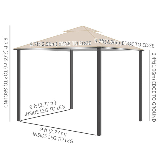 10' x 10' Deck Gazebo with Curtains & Mesh Screen Drapes, Double Roof Canopy Polyester Shade for Backyard Garden, Khaki