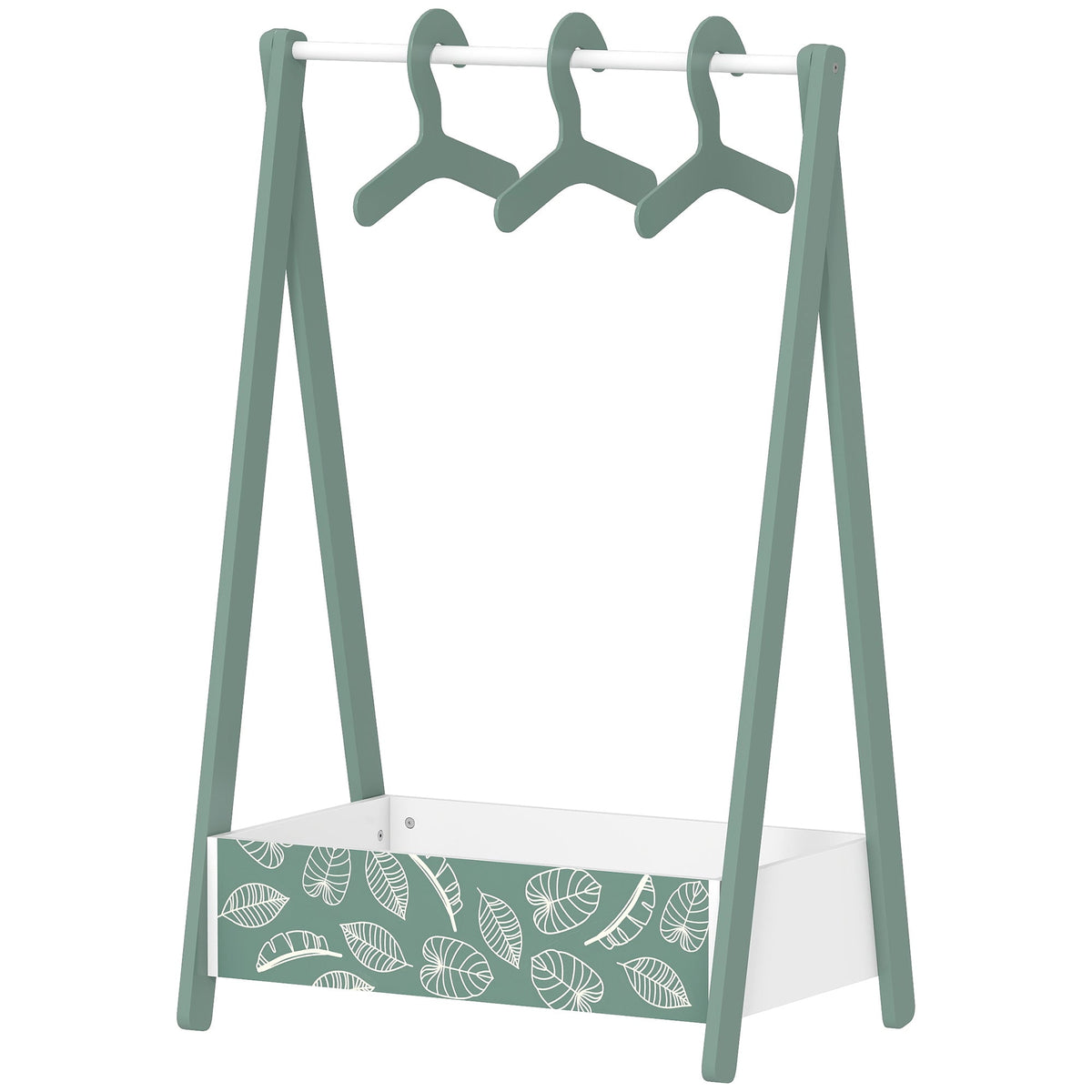 Kids Clothing Rack with Storage Shelf, Hangers, for Nursery Room, Living Room, Playroom, Green