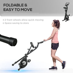 Foldable Exercise Bike Indoor Stationary Bike w/ 8-Level Magnetic Resistance LCD Screen Phone Holder for Home Gym Black